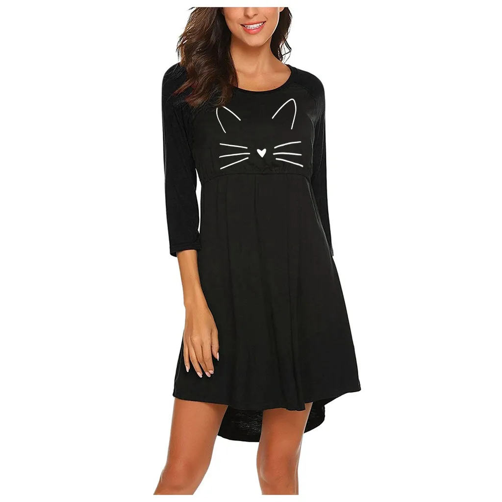 

Women Pregnant Autumn Dresses Lovely Cat Long Sleeve Maternity O-Neck Irregular Dress Solid Sexy Dress For Pregnant Woman