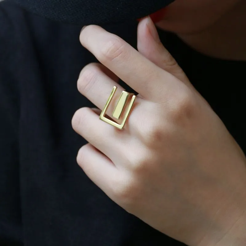 С геометрическим рисунком INS простое кольцо женская мода дизайн прямоугольная