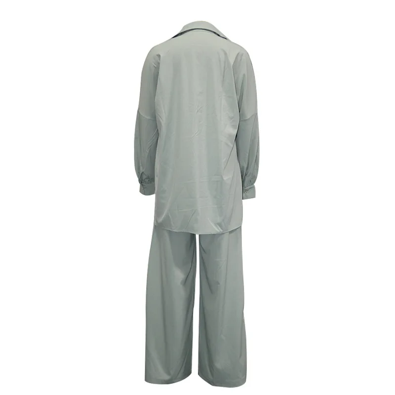 

Women Spring Casual Work Two-Piece Set Solid Fashion Cardigan Shirt Tops Loose High Waist Wide Leg Pants Suit Office Ladies Suit