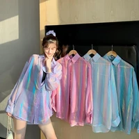 deeptown transparent shirt women beautiful blouse sheer top ladies korean style 2021 summer oversized sun proof kawaii ulzzang