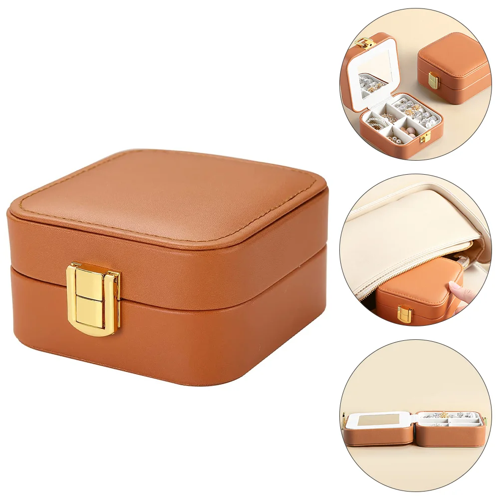 

1pc Girls Jewelry Case Travel Jewelry Box Compact Necklace Case with Mirror