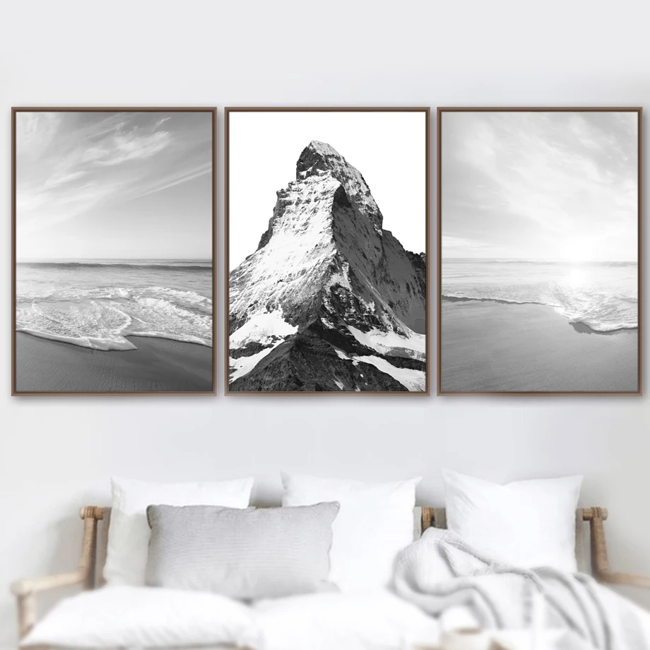 Черно-белая ледяная морская волна лес настенная Картина на холсте скандинавские