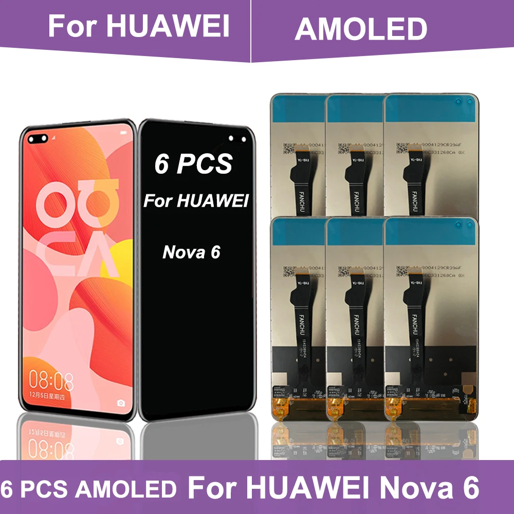 

ЖК-дисплей V30 для Huawei Honor View 30 с сенсорным экраном, 6 шт., дигитайзер в сборе для Huawei Nova 6, ЖК-экран