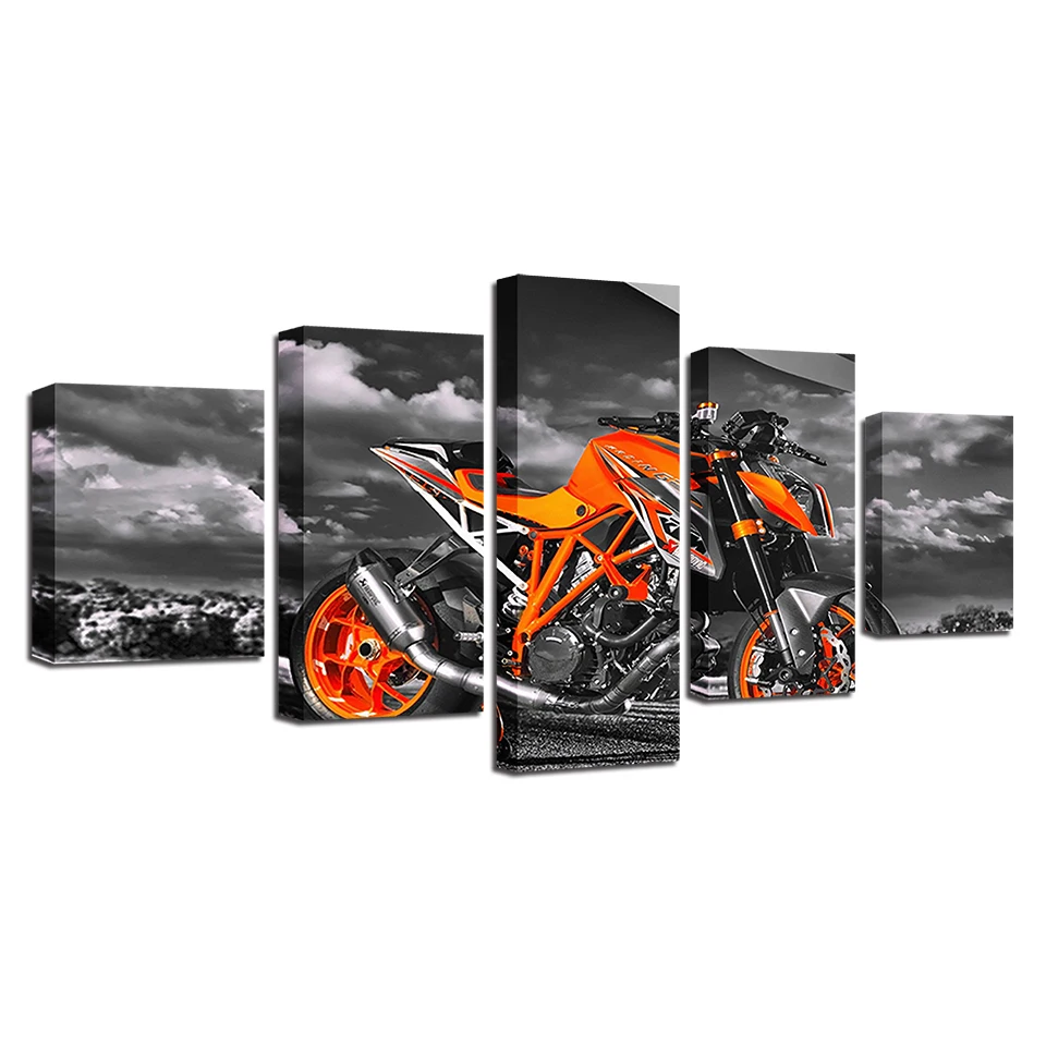5 Pieces Orange Motorcycle Racing Sports Pictures HD Canvas Print Art Painting For Living Room GYM Wall Decoration | Дом и сад