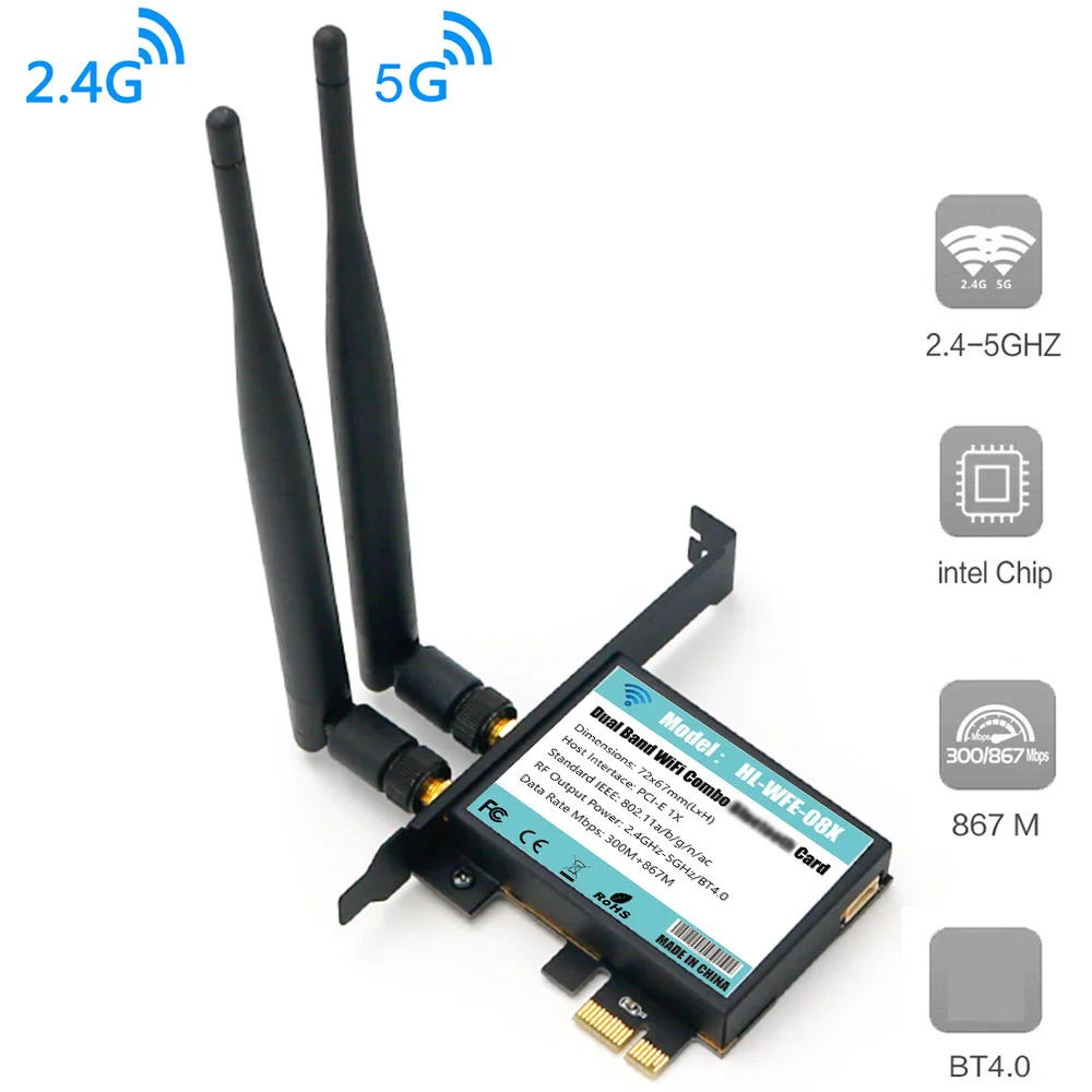 802 11 AC A/B/G/N/AC 7265 модуль к PCI-E 1X Настольный Wifi адаптер карты BT4.0 AC1200 2 4 ГГц-300