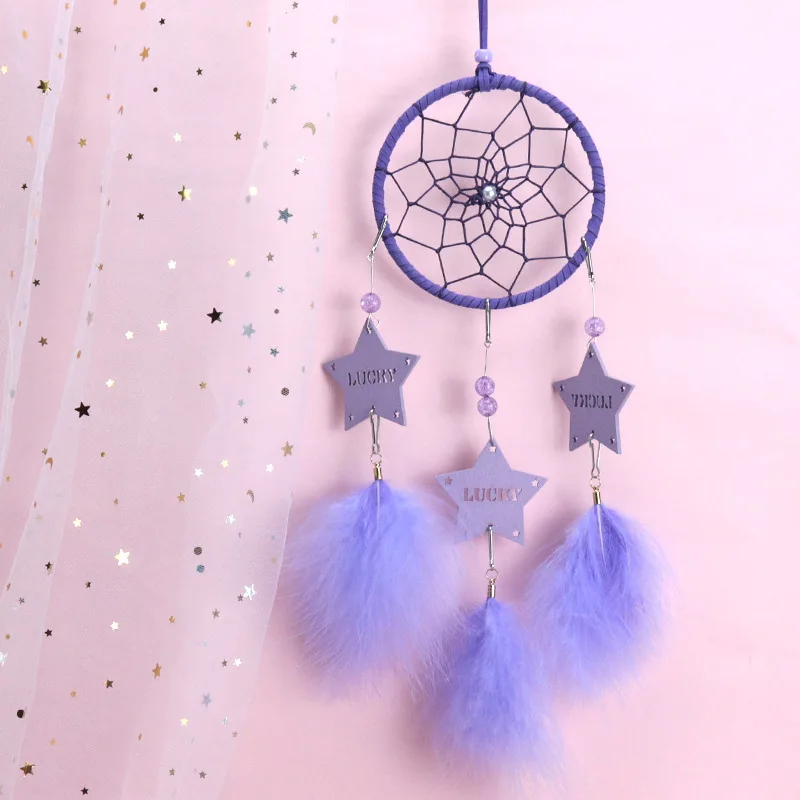 

Фиолетовый светодиодный светильник с перьями светильник ый креативный кулон в виде звезды для рождества, домашнее настенное украшение для ...