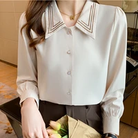 solid chemise femme 2021 spring autumn clothes camisas de mujer chiffon women shirt polo neck cardigan long sleeve blouse female
