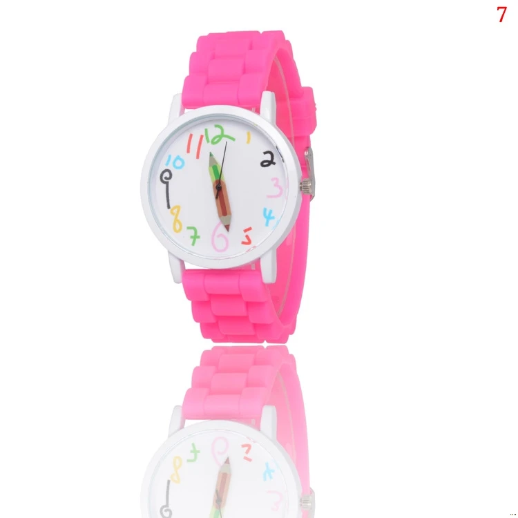 

Kawaii Childrens Quartz Watch Ladies Pink Silicone Strap Cute Multicolor Digital Pattern Alloy Dial Kids Watches Women Gift Girl