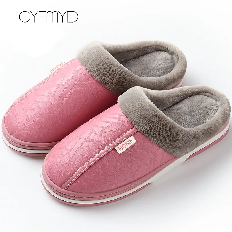 Pink Модные женские тапочки на плоской подошве; большие размеры 43-50; удобные зимние тапочки из искусственной кожи в стиле суперзвезды; женская плюшевая домашняя обувь из ПВХ - Цвет: Pink