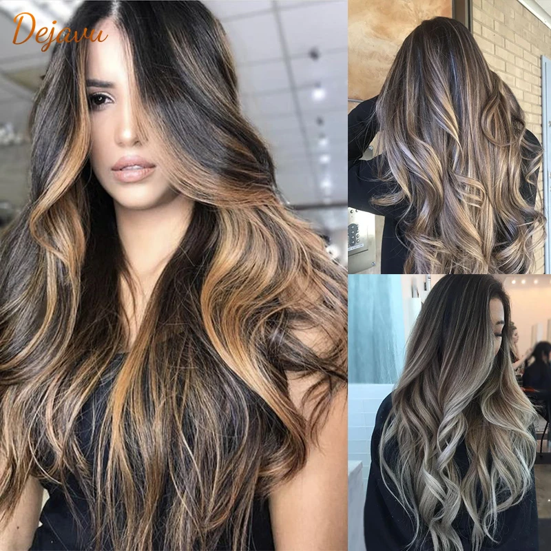 Onda do Corpo Arrancado com Perucas de Cabelo do Bebê Perucas de Cabelo Destaque Loira Perucas Brasileiro Ombre Marrom 4 – 27 Remy Pré Humano Mel