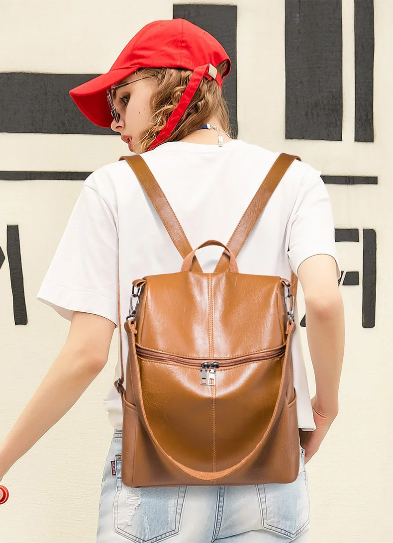 

Рюкзак женский кожаный, с мягкой ручкой, коричневый, черный, винтажный, 2020