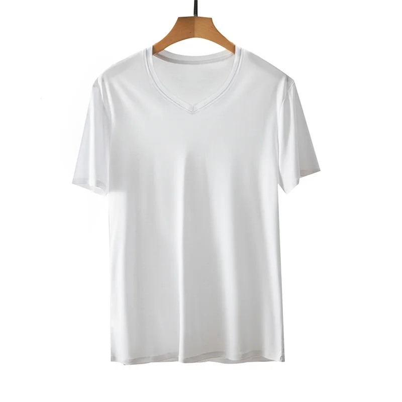 

Men's high-end mercerized cotton T-shirt top V-neck exquisite craftsmanship T-shirt high-quality short-sleeved summer silky feel