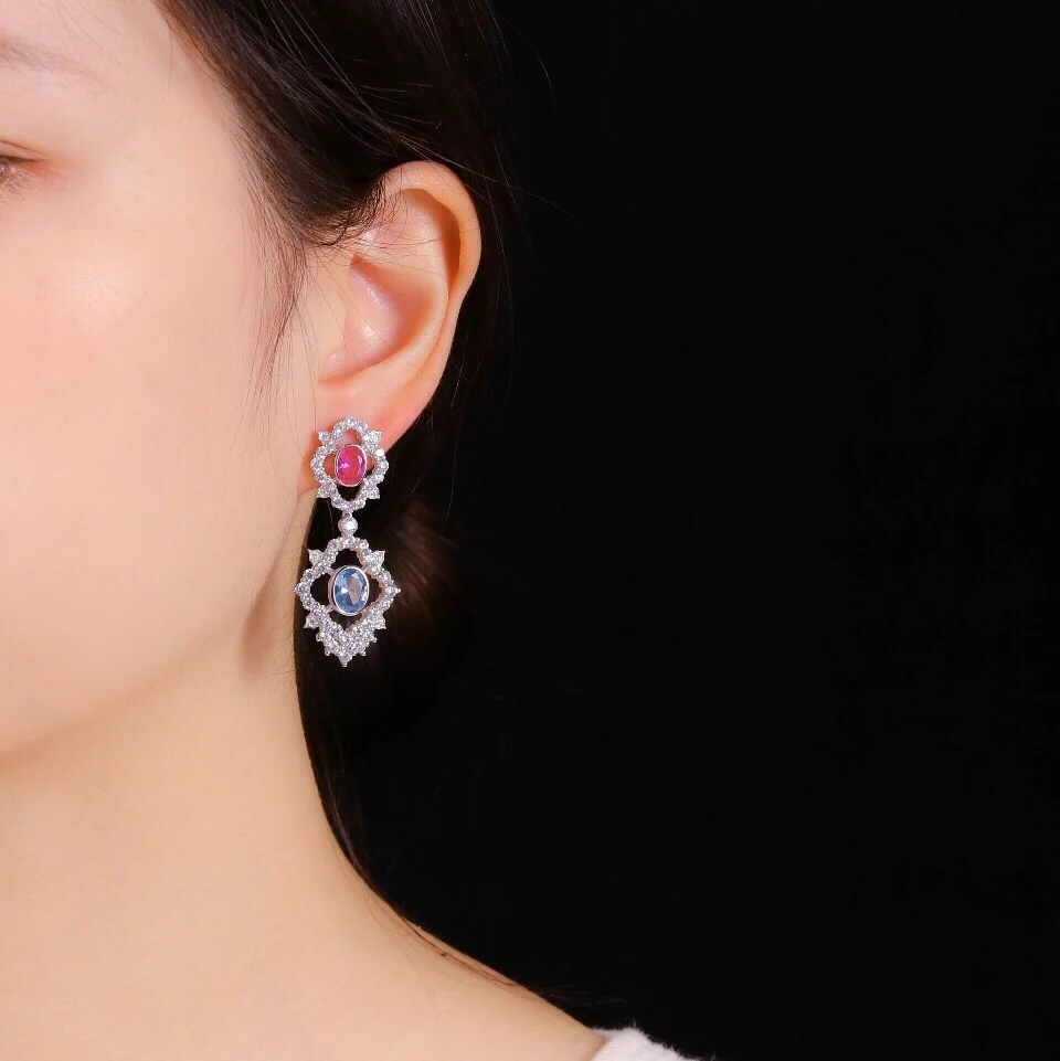 

CMAJOR S925 Sterling Silver Vintage Dangling Synthetic High Quality CZ Handmade Stud Earrings for Women