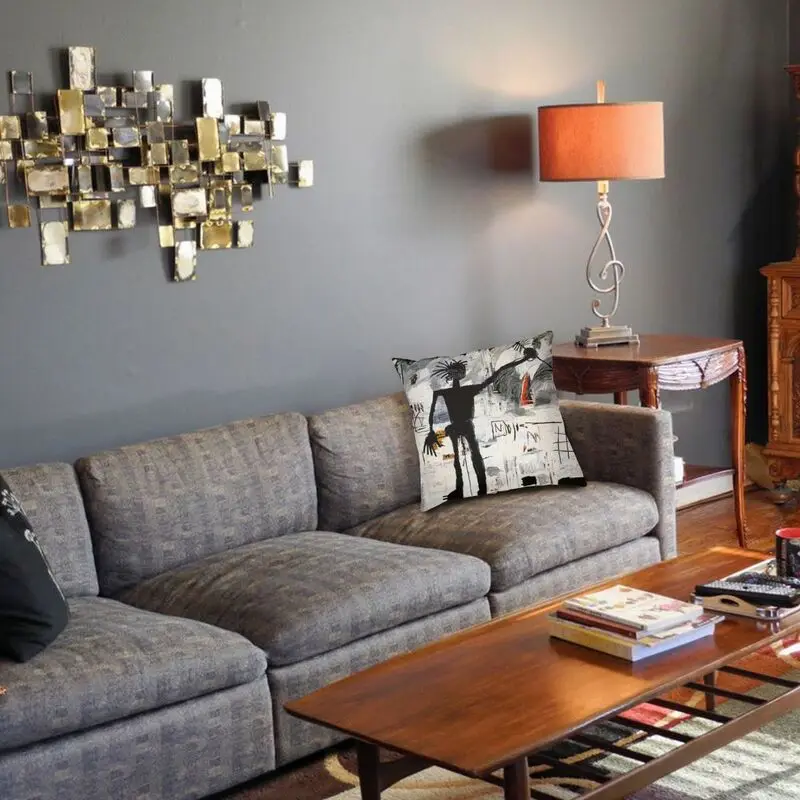 Наволочка для подушки "Селф-портрет" декоративная для дома с картины Жана-Мишеля Баскья. Обложка подушки размером 45x45 в гостиную.