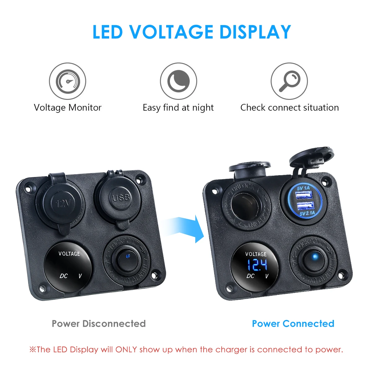 12V Dual USB Автомобильное зарядное устройство прикуривателя с Вольтметр 4 Порты