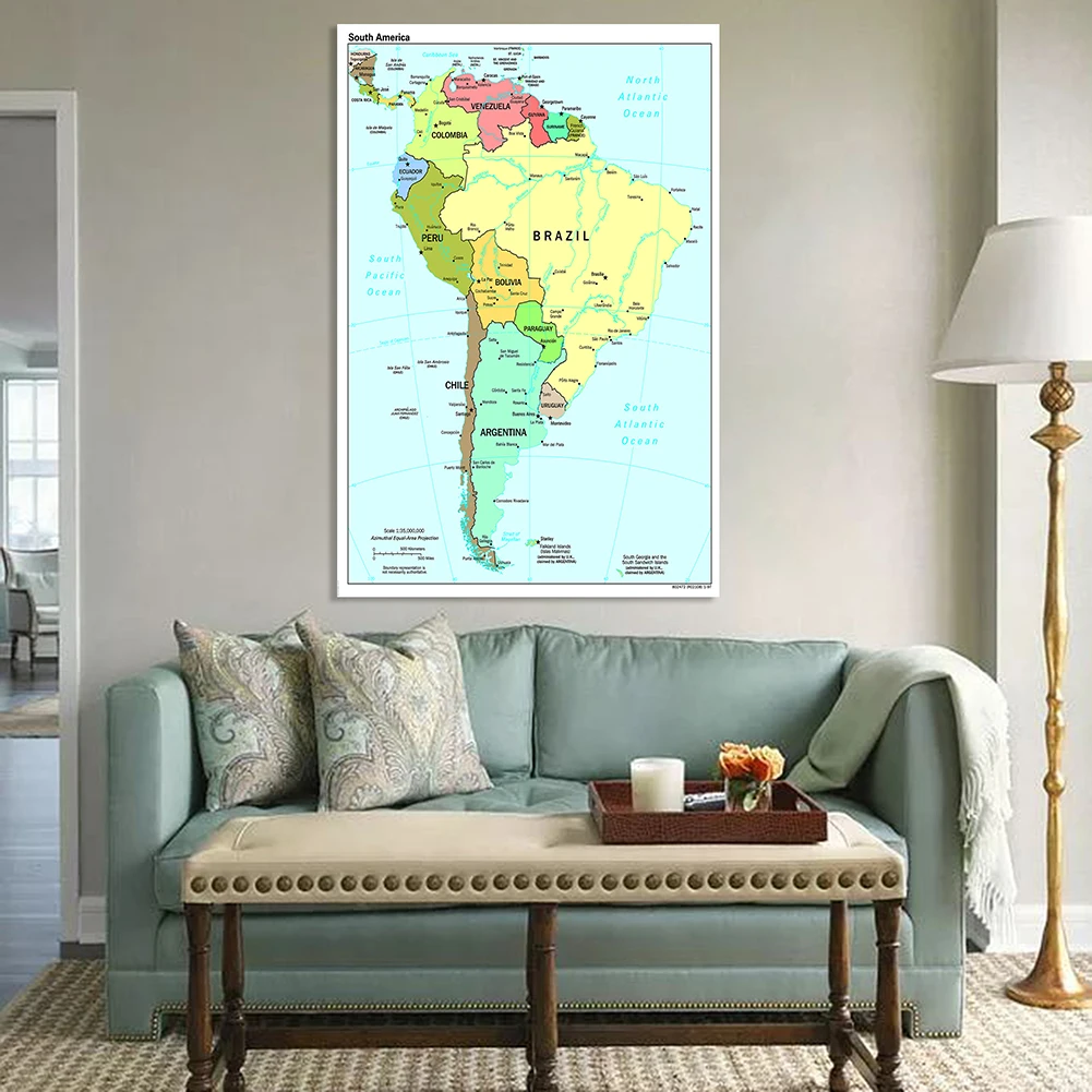 100*150 см карта Южной Америки на английском языке большой настенный плакат