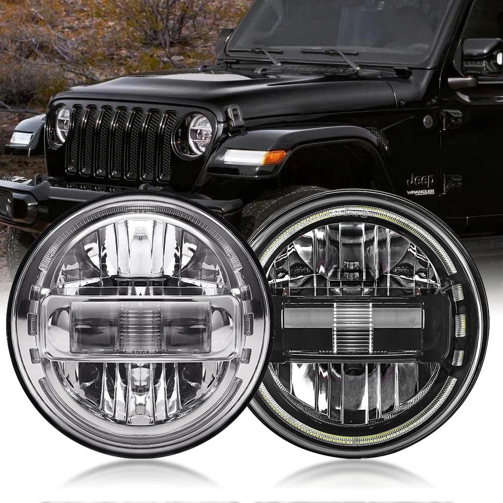 

Off Road Lada Niva Urban 7inch Led Headlight Round Hi/Low H4 Halo Angle Eyes DRL Headlamp 4x4 suzuki samurai For Jeep Wrangler