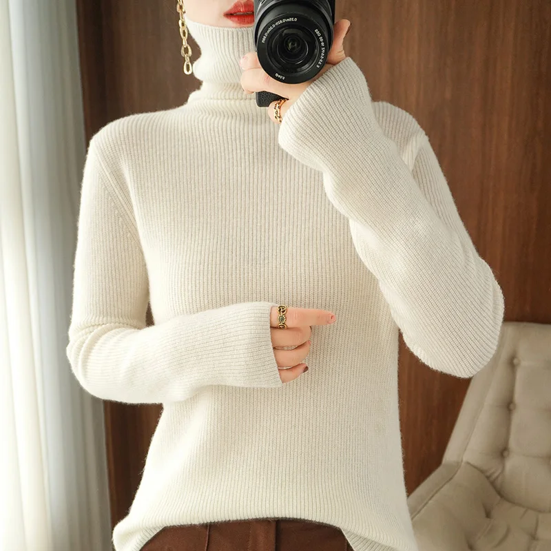 

2021 winter new high lapel sweater women's ingot pin pullover pure color trendy sweater loose inside