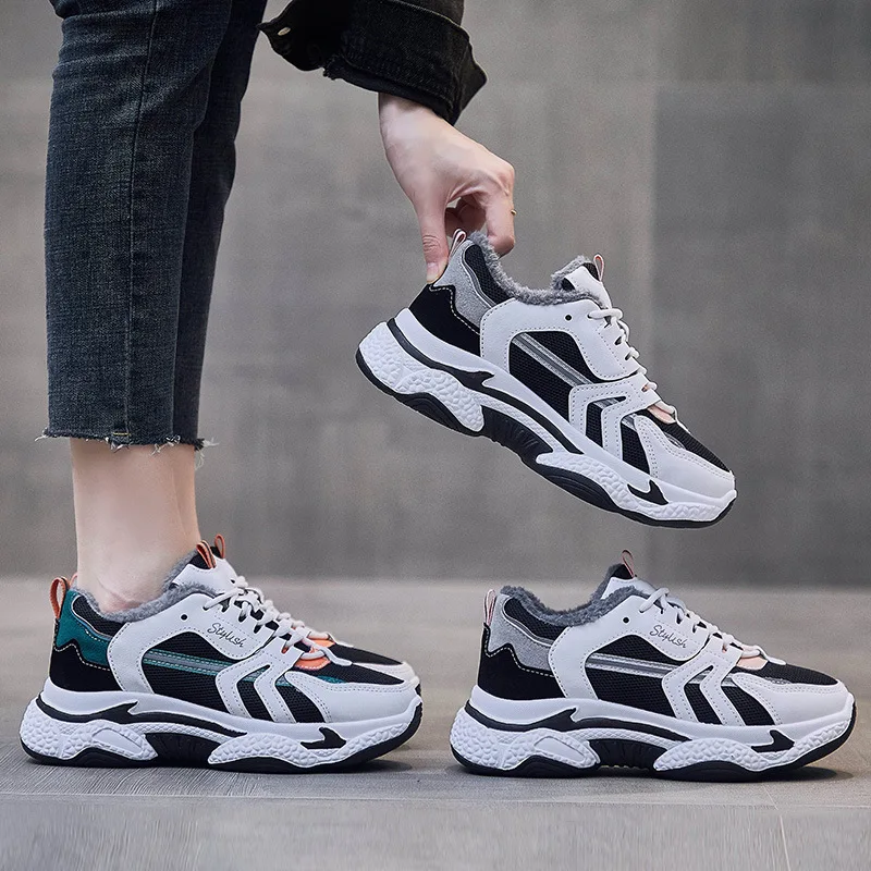 

Модные кашемировые сапоги корейской версии, новинка осень-зима 2022, теплая обувь, короткие сапоги на толстой подошве, Студенческая спортивна...