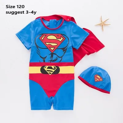 Superman 120 Купальный костюм для маленьких мальчиков с изображением Человека-паука+ шапочка, комплект из 2 предметов одежда для купания для маленьких детей, цельный купальный костюм - Цвет: Superman 120