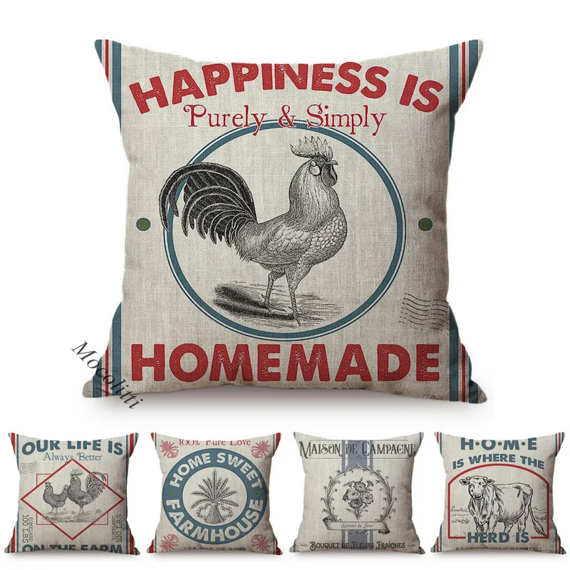 Drawing Cotton Linen Decorative Bed Sofa Pillow Cases Cojines