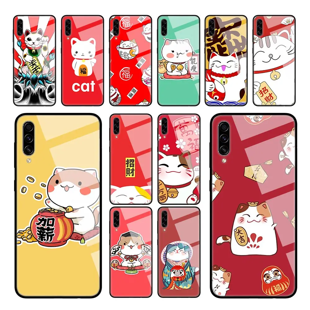 Японский милый чехол lucky cat kawaii для Samsung Galaxy A50 A51 A70 A71 A40 A30 A10 S M30S J4 J6 Plus закаленное