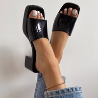 brand new female chunky high heels mules fashion platform peep toe slip on womens pumps casual elagant slipper shoes woman