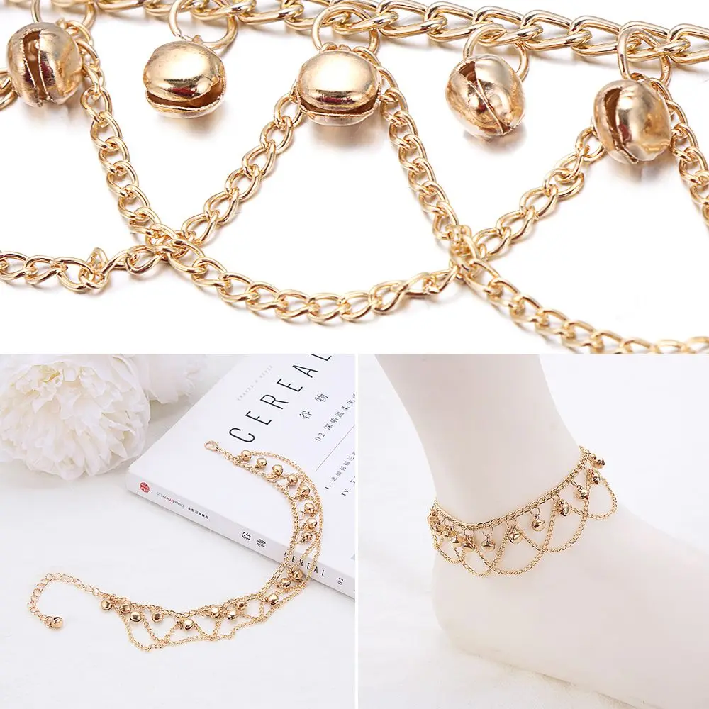 Новые модные женские ножные браслеты с колокольчиками богемные золотые кисточки