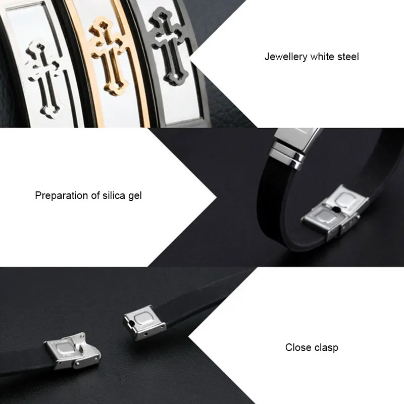 Золотой тон манжета крест браслет мужские черные резиновые браслеты ювелирные