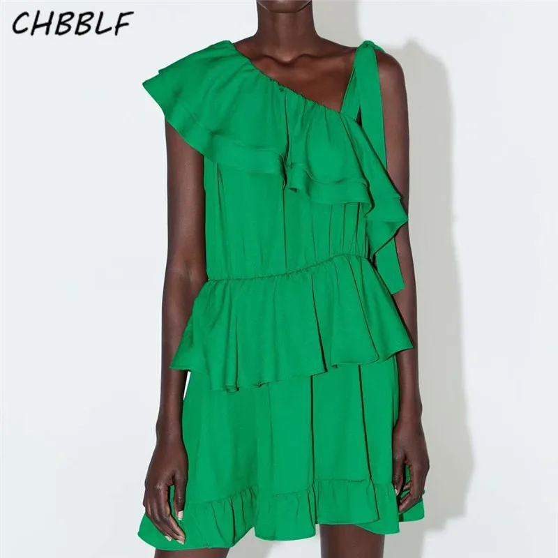 CHBBLF милые гофрированные шифоновые мини платья неправильной формы с эластичным