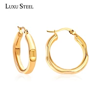 luxusteel gold color smooth round hoop earrings classic style stainless steel earrings fashion jewelry wholesale gift party