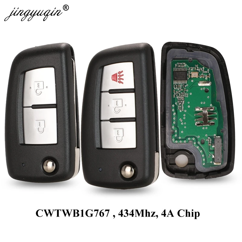 jingyuqin 2/3 Buttons 433MHz 4A PCF7952E Flip Remote Key For Nissan Qashqai J11 Pulsar C13 Juke F15 X-Trail T32 Micra CWTWB1G767