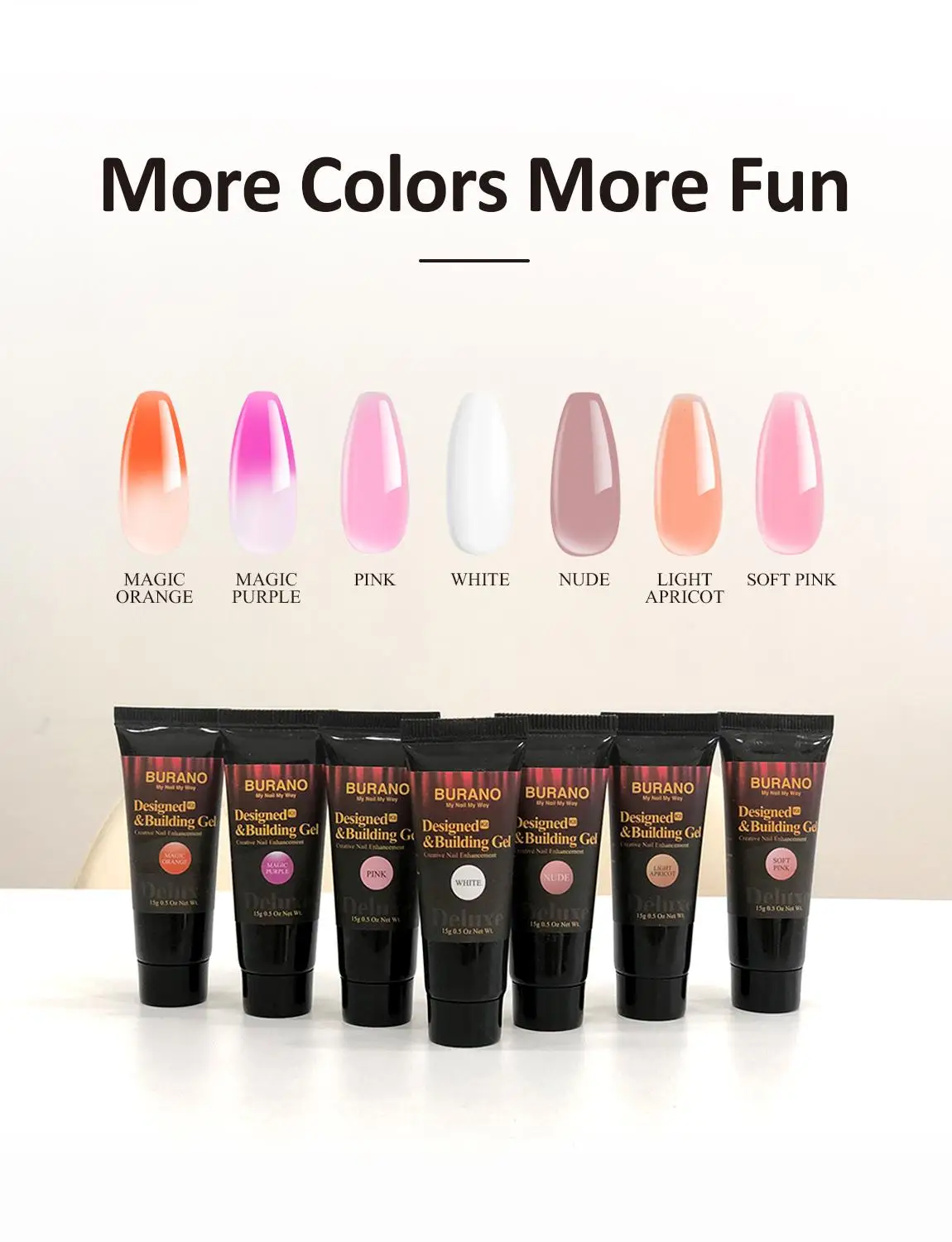 Бурано Делюкс поли гель для ногтей стартовый набор температуры изменение цвета