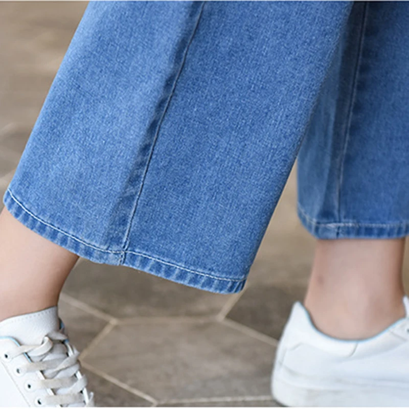 

Jeans Women Ankle-length Girls Sweet Bow Elastic Waist Wide Leg Trousers Harajuku Student Simple Womens Korean Style Ulzzang New