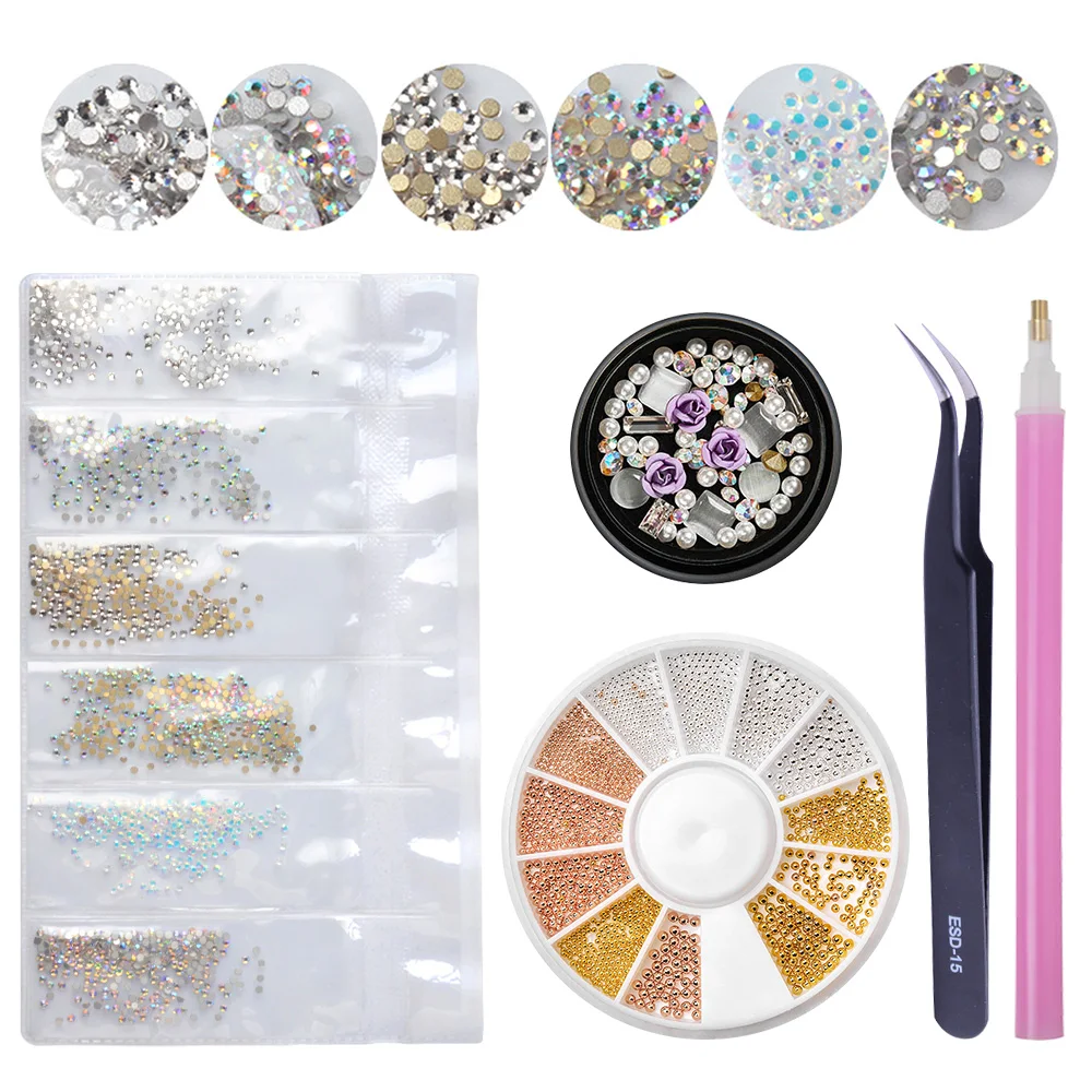 

Набор 3D Стразы для ногтей, 5 шт., разноцветные наклейки для самостоятельного дизайна с изогнутыми кристаллами, пинцет для украшения ногтей