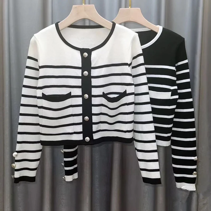 Женский свитер в полоску пальто на весну и осень новинка 2021 тонкий кардиган