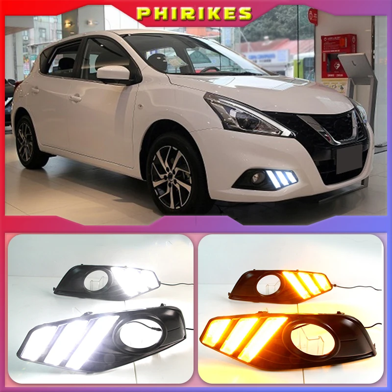 

New upgraded version top quality led drl daytime running light with yellow turn signal for Nissan New Nissan Tiida Only 2017-18