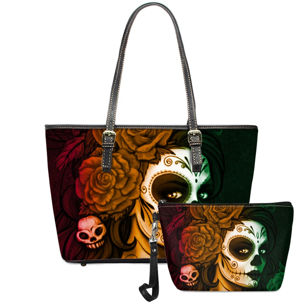 

По индивидуальному заказу, Модный комплект из 2 вещей, женская сумка-тоут сумки кошельки и сумки День мертвых череп Детские футболки для дев...