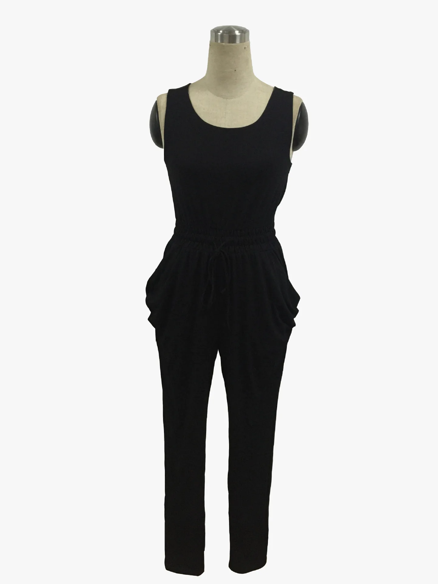 

Pink Black Army Female Jumpsuits Elastic Waist Jumpsuit Woman Full-length Sleeveless O-neck Solid