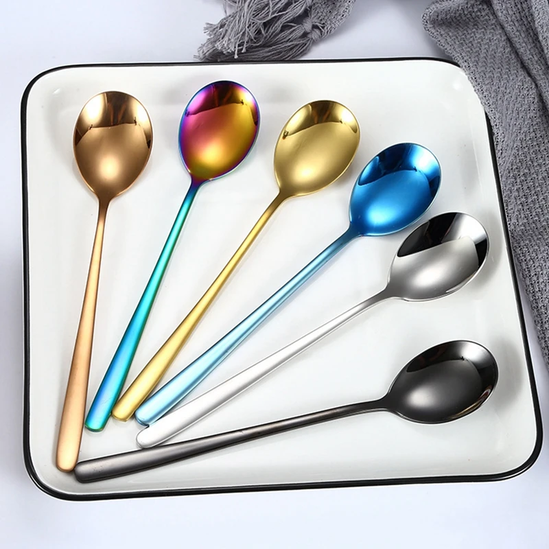 8 шт сделанных из нержавеющей стали ложка c длинной ручкой Простые Модные