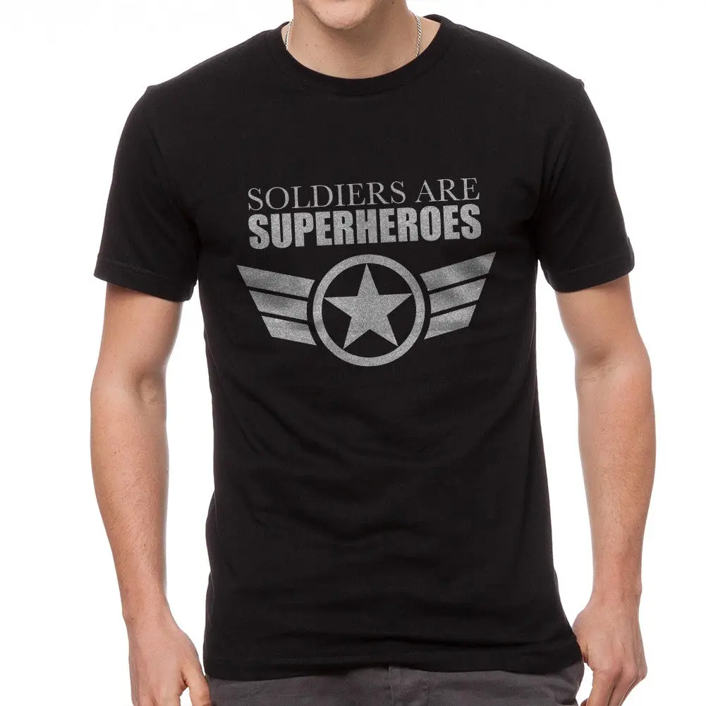

Hot Sale Cool Fashion Pure Cotton Soldiers Are Superheroes Men's Black T-shirt NEW Sizes S-3XL