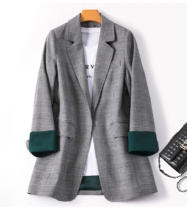 

Classic High Quality Plaid Women Jacket Notched Collar Female Suits Coat Fashion Lady Blazer and Tops 2020 Spring Autumn