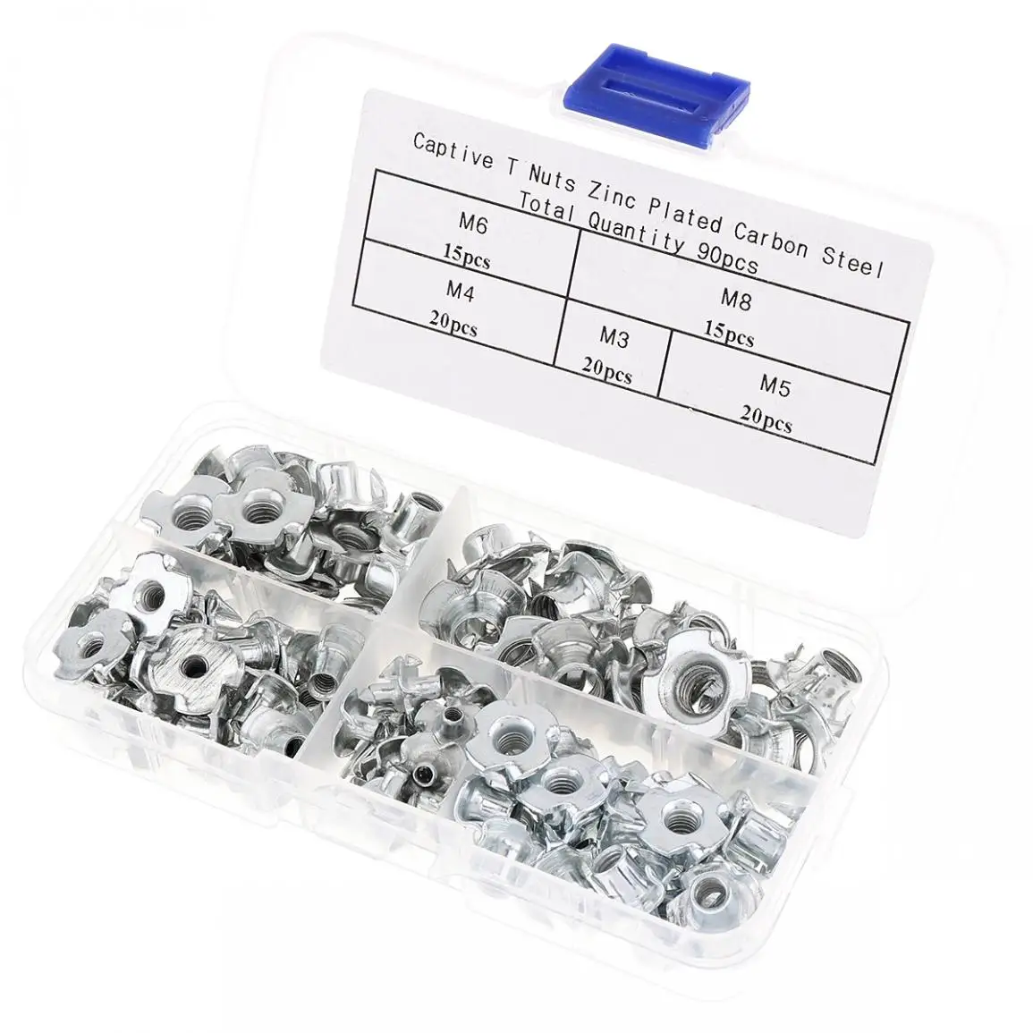 

90pcs/Zinc Plated Four Claws Nut M3 M4 M5 M6 M8 Speaker Nut T-nut Blind Pronged Tee Nut Furniture Hardware