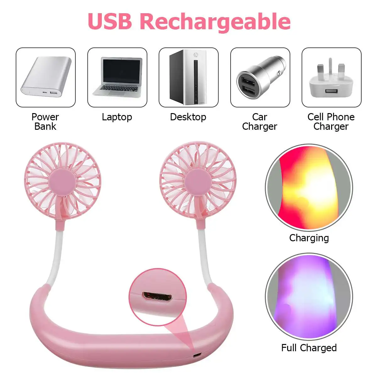 

Tvird Portable Fan Hands-free Neck Band Hands-Free Hanging USB Rechargeable Dual Fan Mini Air Conditioner 3 Speeds Fan for Sport