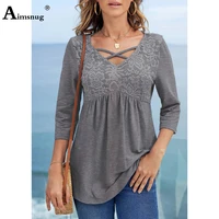 size 4xl 5xl ladies elegant fashion embroidery lace t shirt womens top clothing 2021 autumn new tees shirt grey pullovers femme