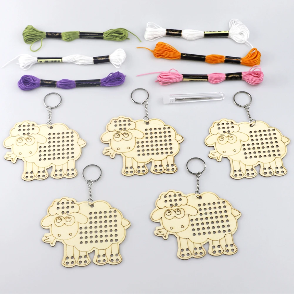 Новый 5 шт Милый Мультфильм Деревянная овца крестиком DIY брелок для ключей