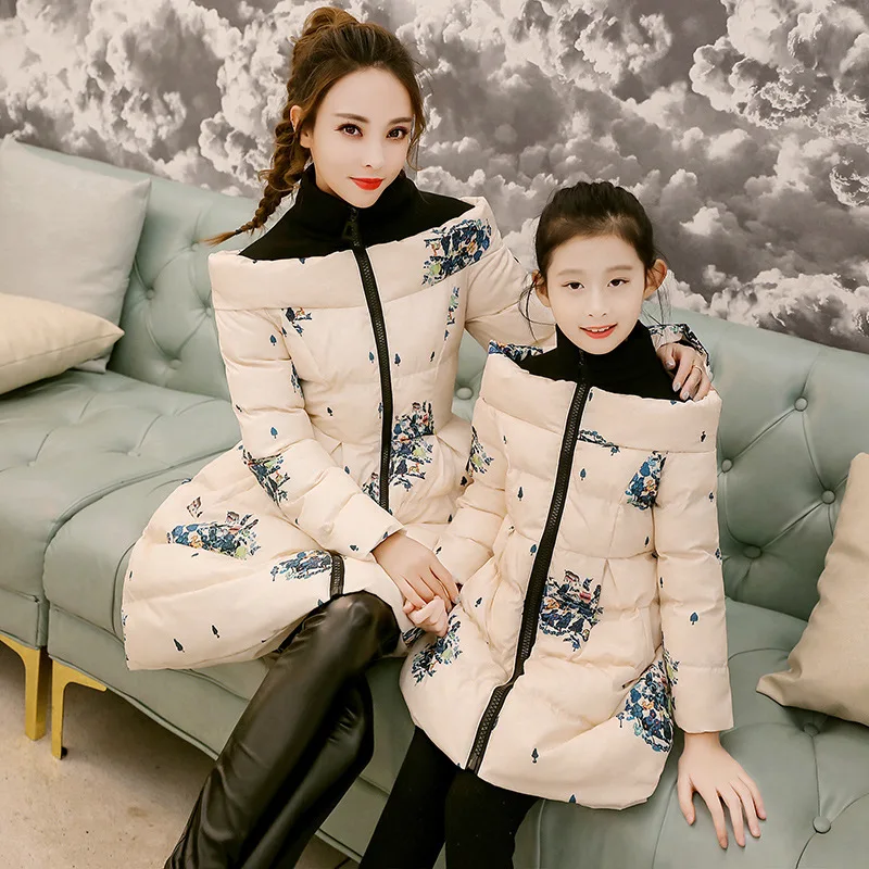 2020 зимние платья для мамы и дочки пуховые пальто куртка в стиле пэчворк