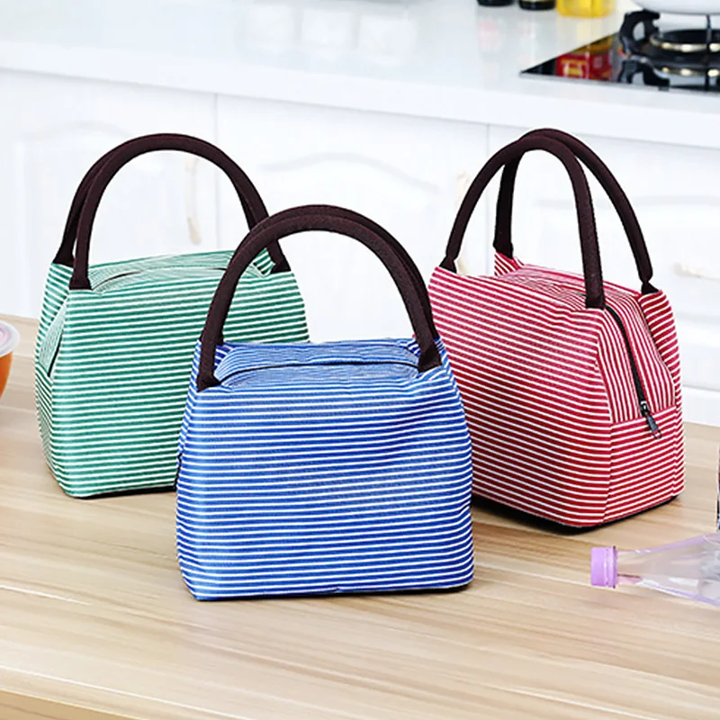 Полосатые сумки для ланча Bento сумка Портативный изоляцией холодной Пикник носит