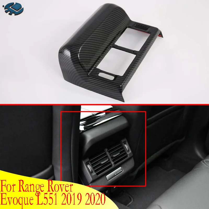 

For Range Rover Evoque L551 2019 2020 Car Accessories Carbon Fiber Style Plated Armrest Box Rear Air Vent Frame Trim Cover