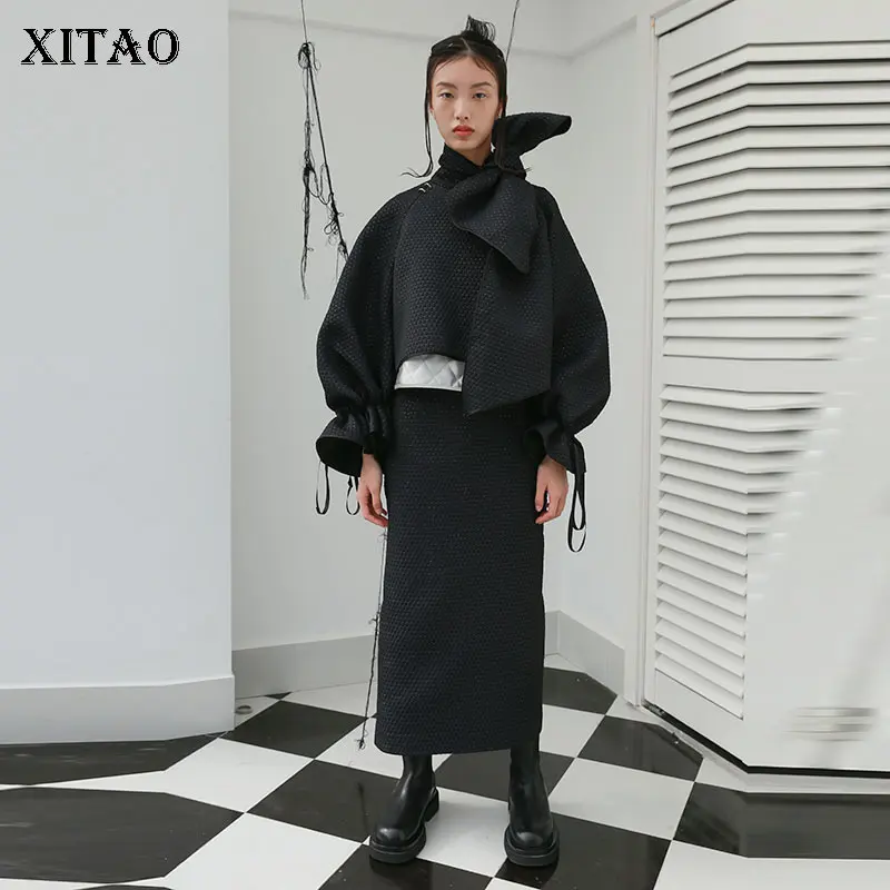 XITAO Pleated Black Skirt Fashion New Women Split Elegant 2020 Winter Hollow Out Goddess Fan Casual Style Loose Skirt ZY2741